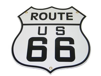 Route 66 Plain 12" Diecut Porcelain Sign