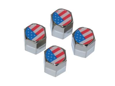 American Flag Logo Chrome Valve Stem Caps Set of 4