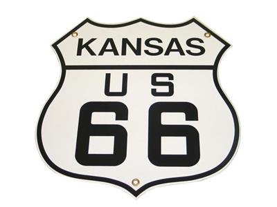 Route 66 Kansas 12" Diecut Porcelain Sign