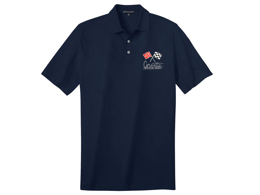 Navy Blue Mens Polo Shirt - Your Choice Of Corvette Embroidered Logo