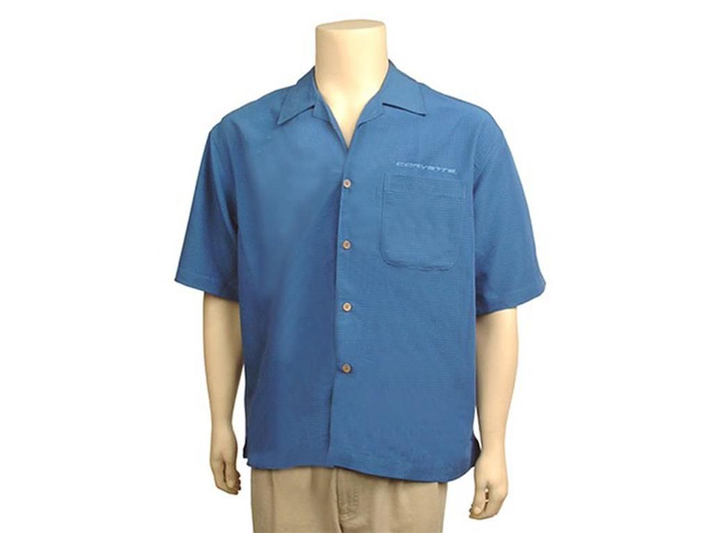 Shirt Blue Cubavera Camp Embroidered Script *Clearance*