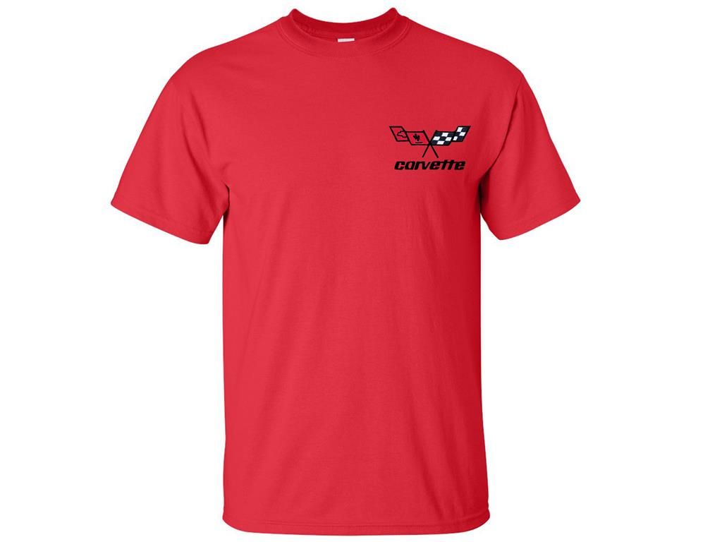 T-Shirt With Your Choice Of Corvette Embroidered Logo Red