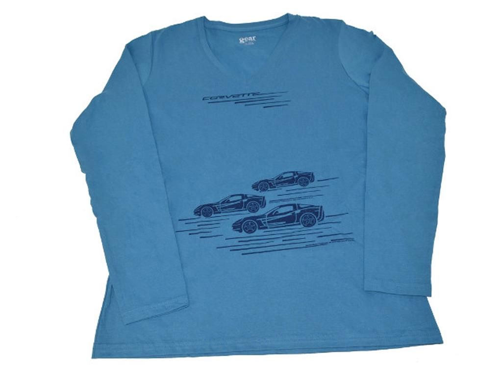 T-Shirt Corvette Trio V-Neck Womens Blue Long Sleeve *Clearance*