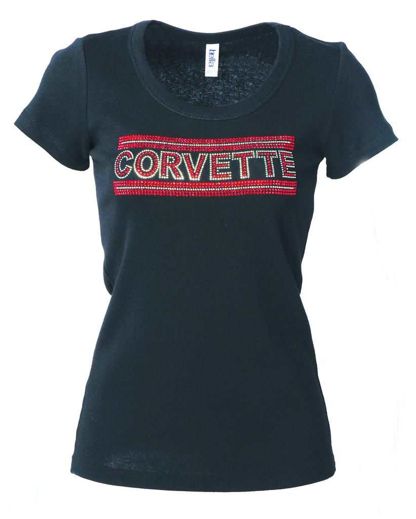 T-Shirt Ladies Corvette Rhinestone Red *Clearance*