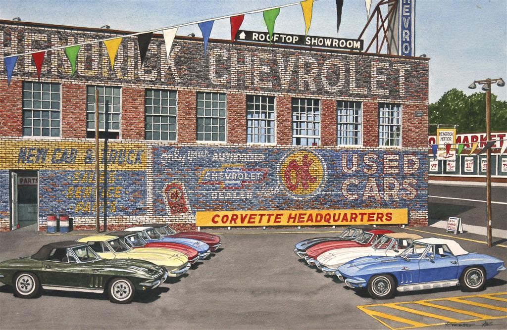 April 1965 Corvettes At Dealership Print By Dana Forrester