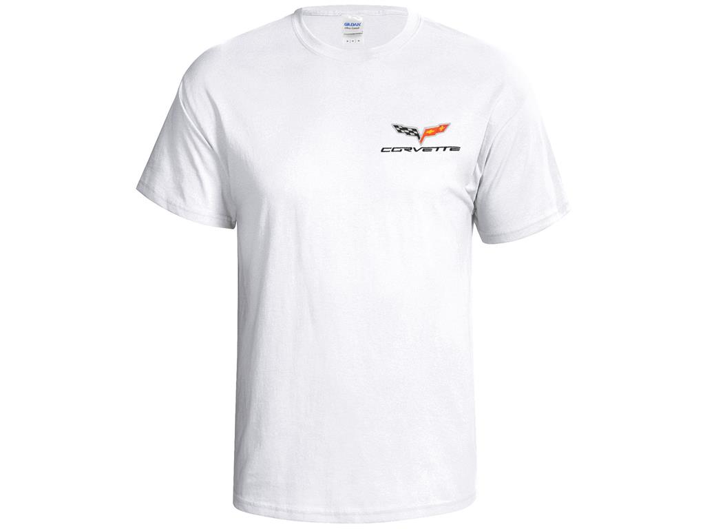 T-Shirt With Your Choice Of Corvette Embroidered Logo White