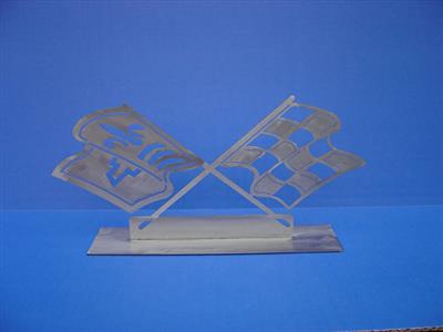 CarArt Brushed Metal 68-72 Crossflag - Table / Desktop Emblem
