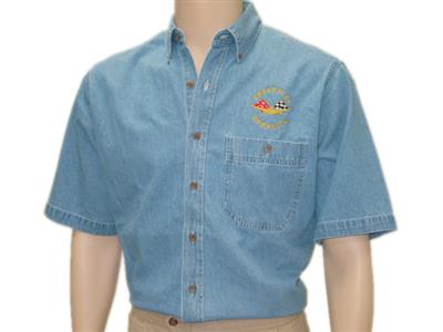 Denim Shirt - Short Sleeve With C1 / C2 / C3 Or C4 Corvette Embroidered Logo
