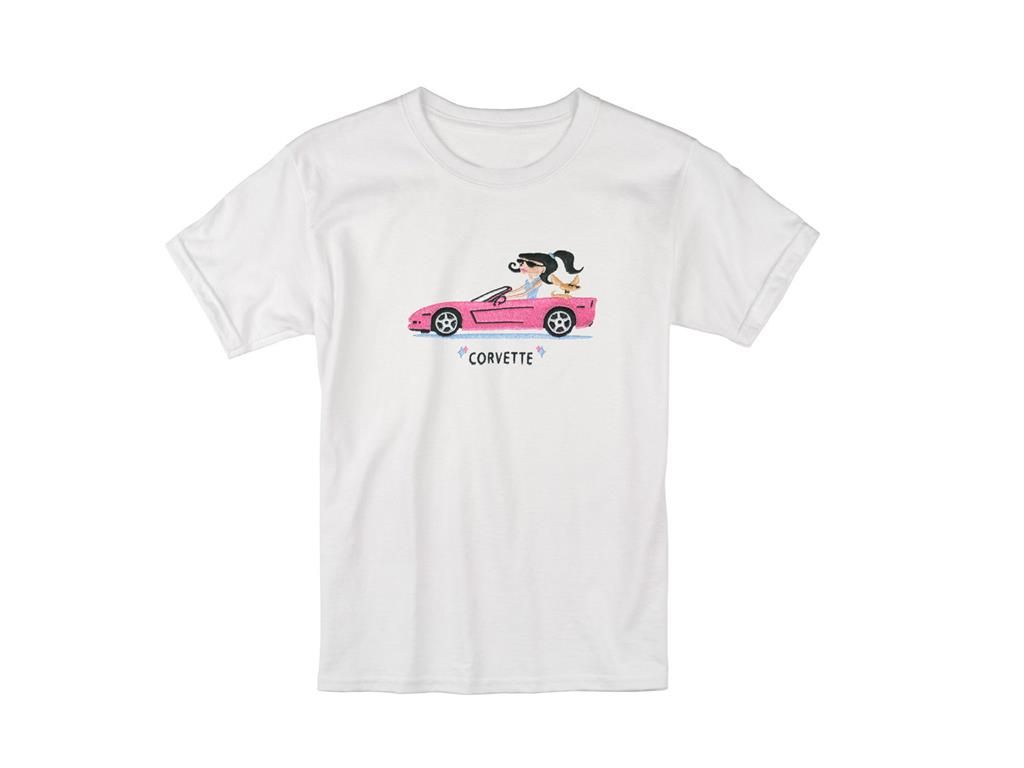 T-Shirt Womens White Short Sleeve With Pink Corvette *Clearance*