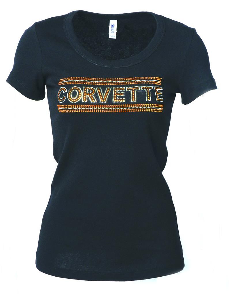 T-Shirt Ladies Corvette Rhinestone Gold *Clearance*