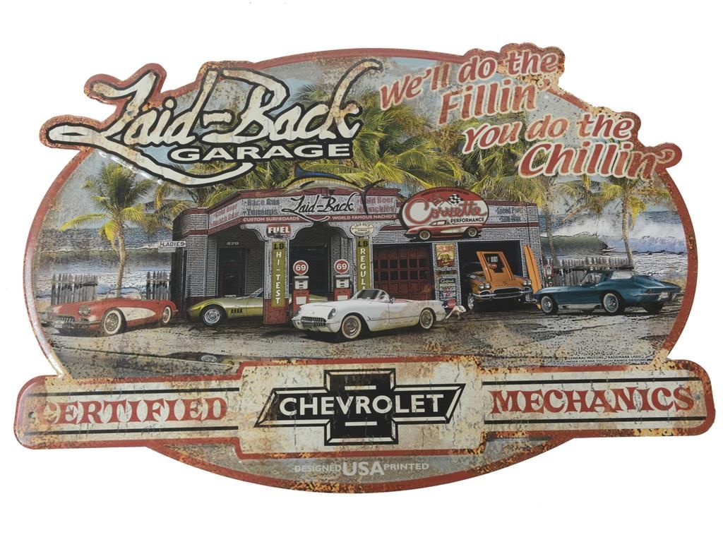 Laid Back Corvette Garage Embossed Metal Sign