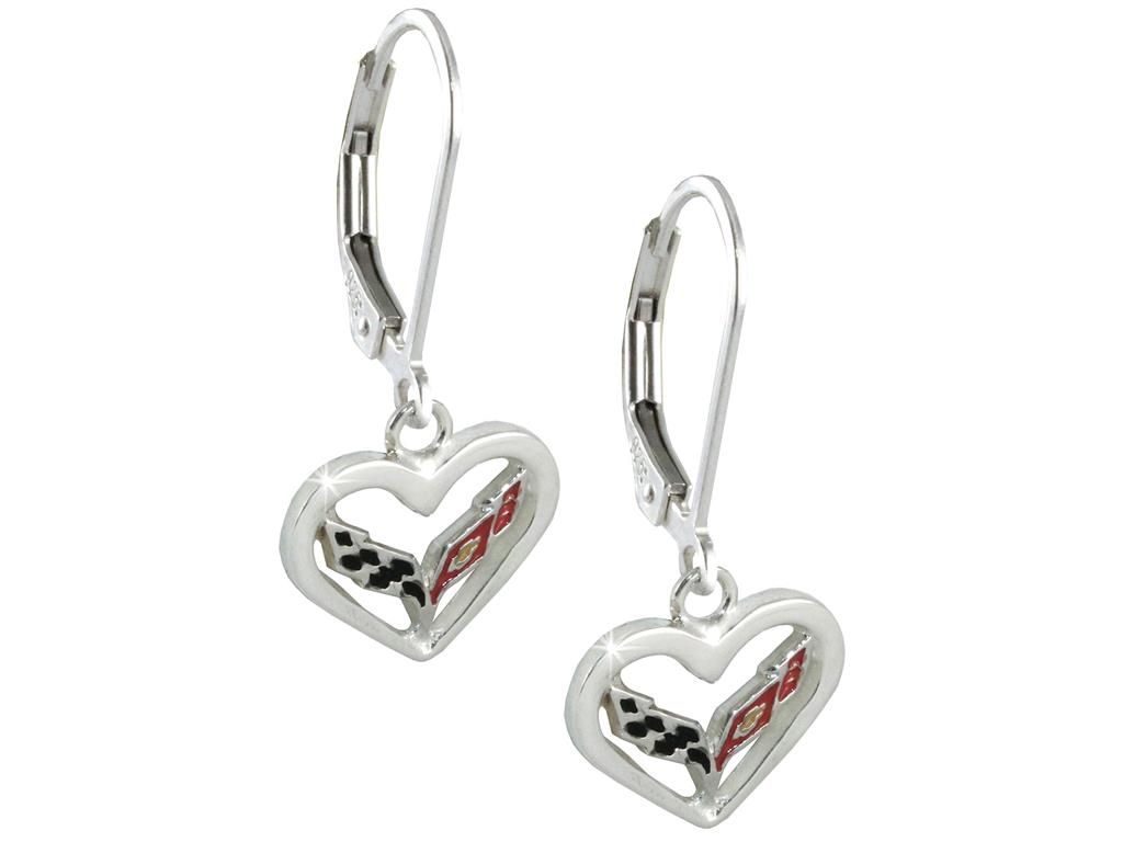 Sterling Silver Heart Lever Back Earrings With Color Emblem