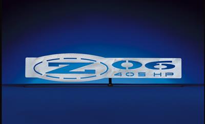 02-04 Z06 405 HP Emblem - CarArtWork Brushed Metal 18"x4" - Table / Desktop Em