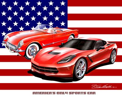 C1 to C7 Corvette Americas Sports Car 16 x x20 Print By Danny Whitfield (ND)