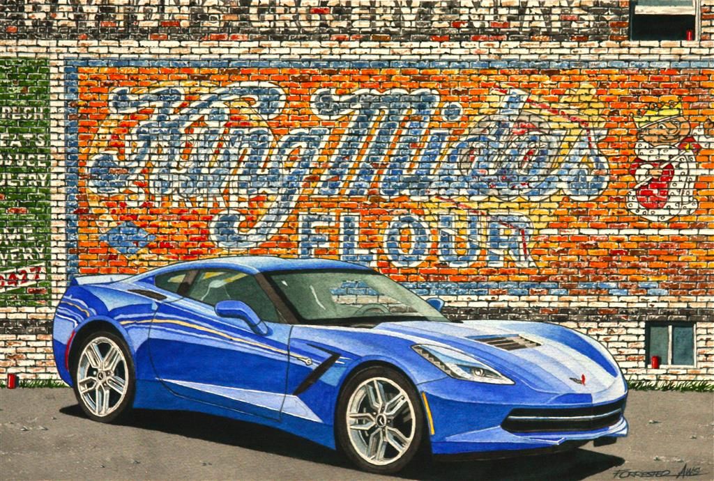 Riding With The King Blue C7 Coupe 11" x 17" Print By Dana Forrester