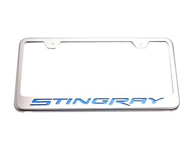 14-19 Rear License Plate Frame Stainless Steel Stingray Script Carbon Fiber