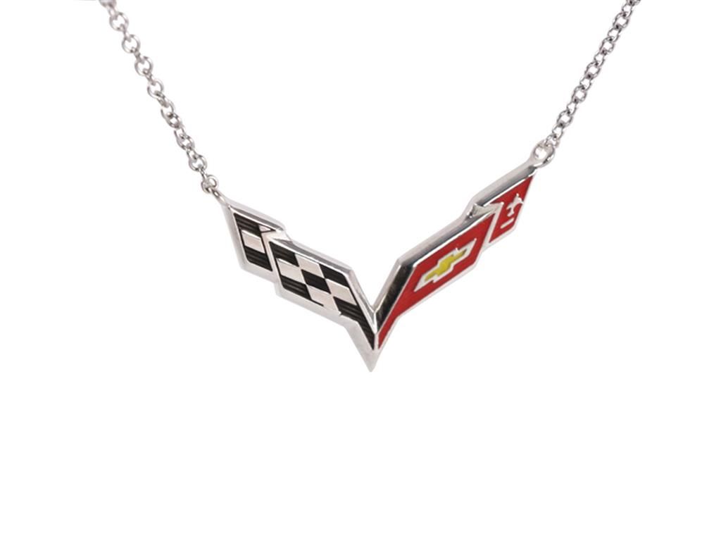 C7 Enameled Emblem Sterling Silver Necklace