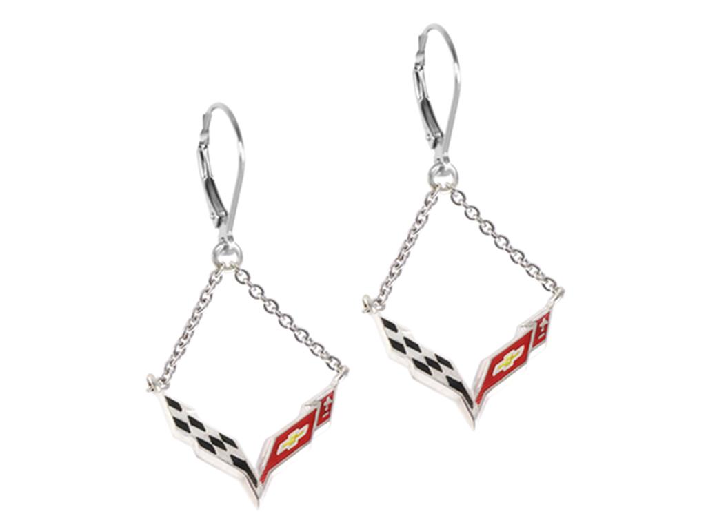 C7 Enameled Emblem Sterling Silver Leverback Earrings