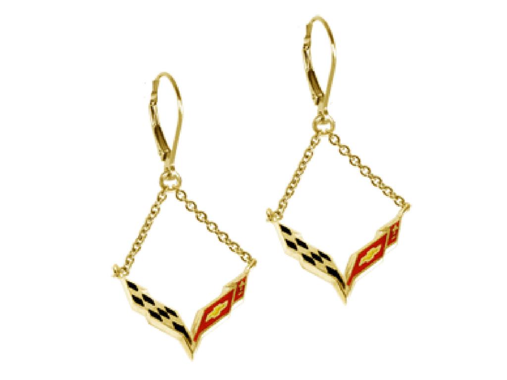 C7 Enameled Emblem 24K Gold Leverback Earrings
