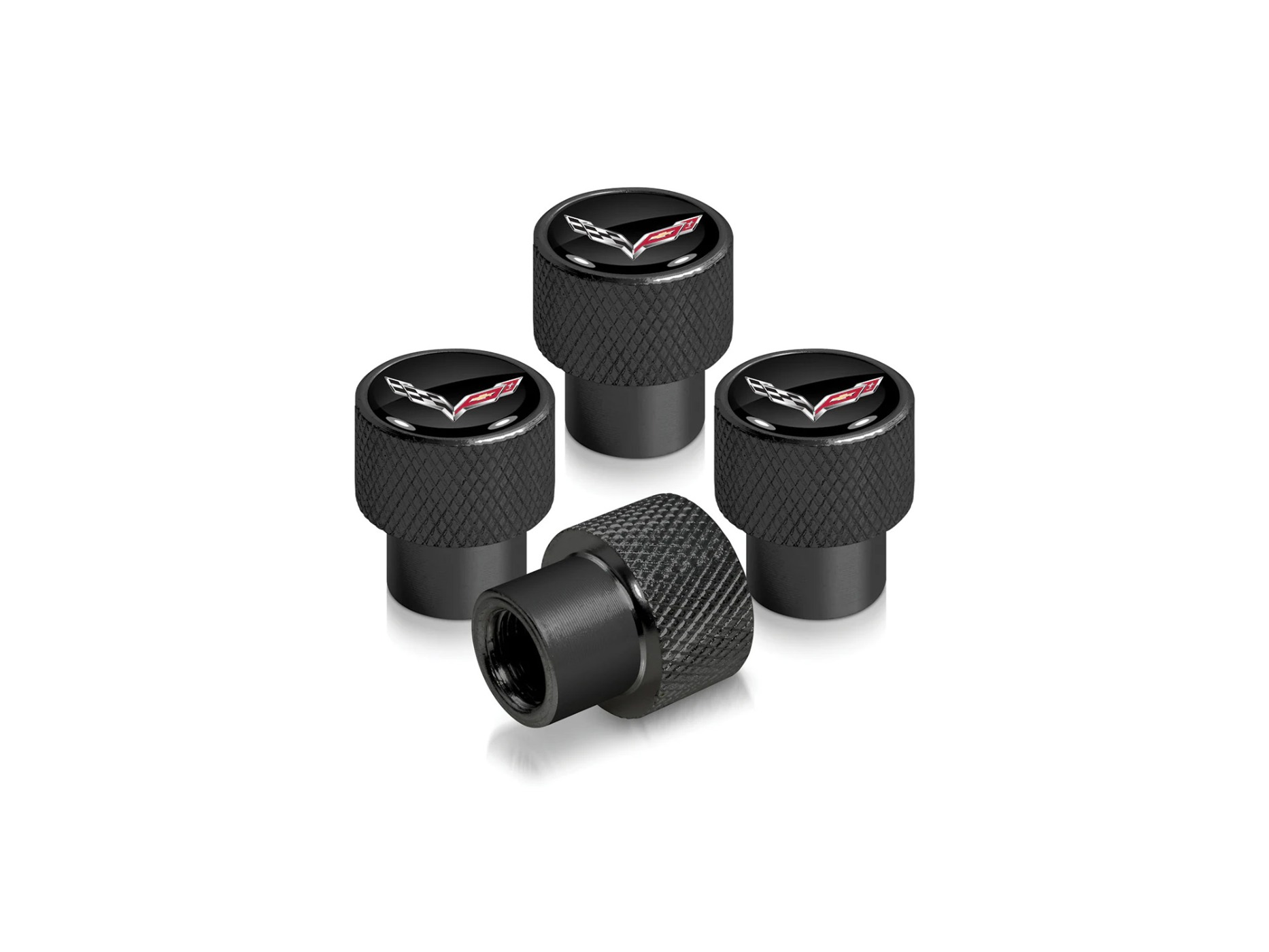 14-19 C7 Logo Red Knurled Valve Stem Caps