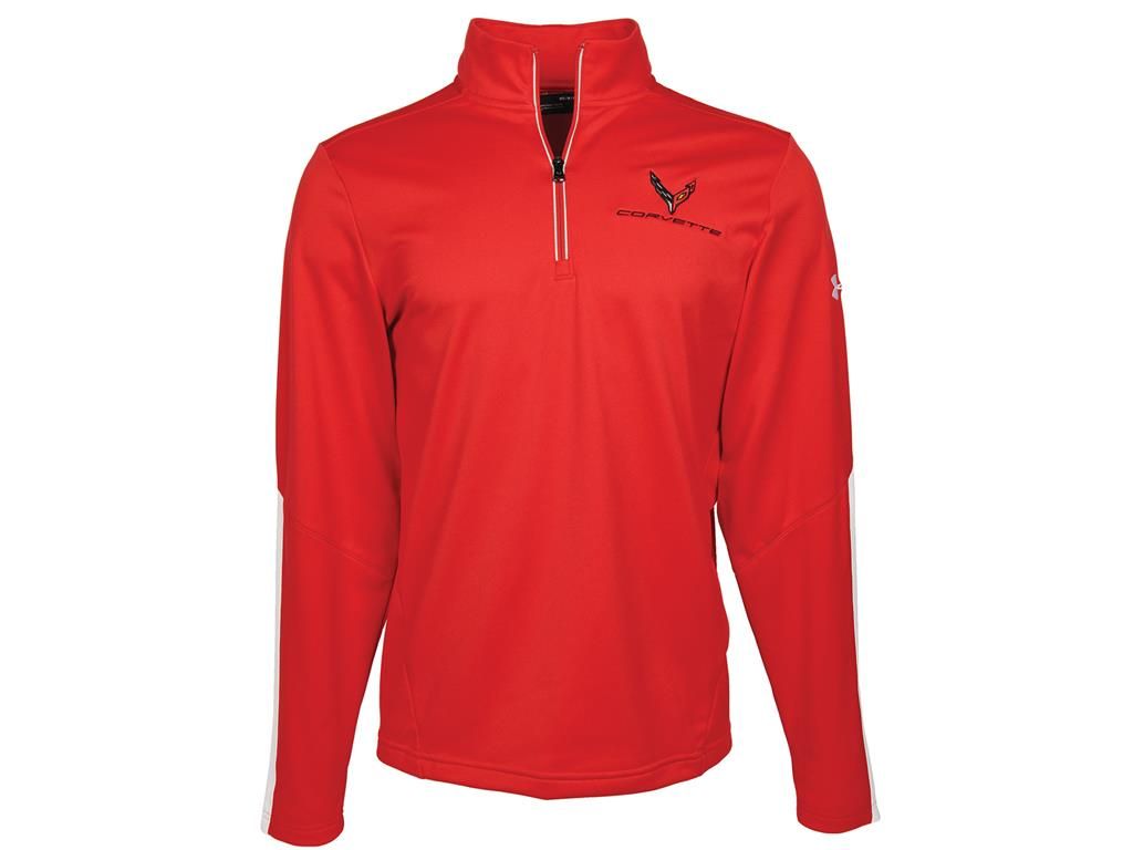 Mens C8 Corvette Under Armour Qualifier Quarter Zip Red Jacket