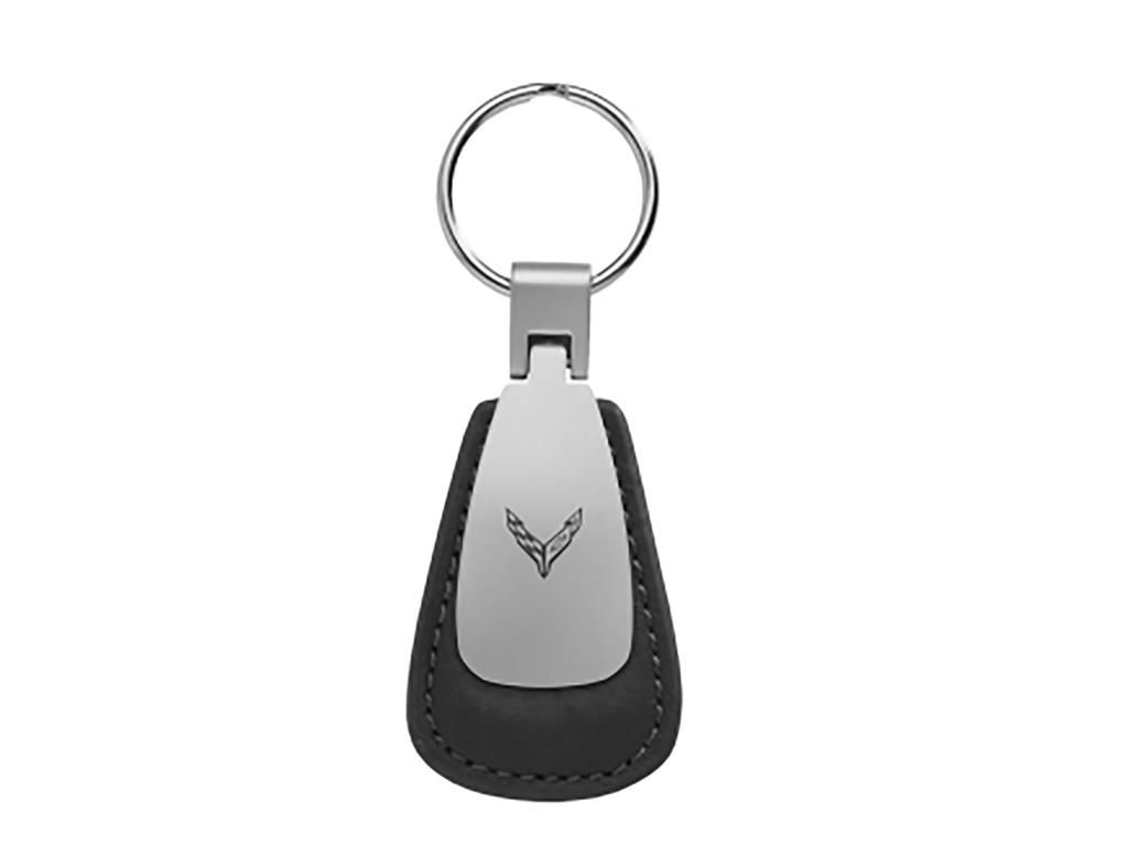 Tear Drop Black Leather Key Ring with C8 Logo