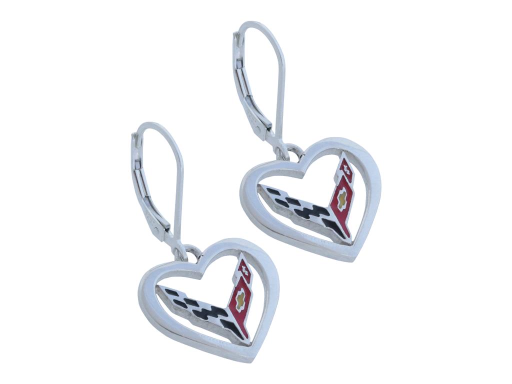 C8 Emblem Heart Earrings Sterling Silver