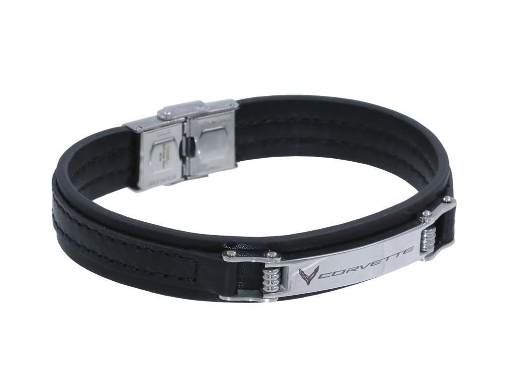 C8 Black Leather ID Bracelet 8.25"