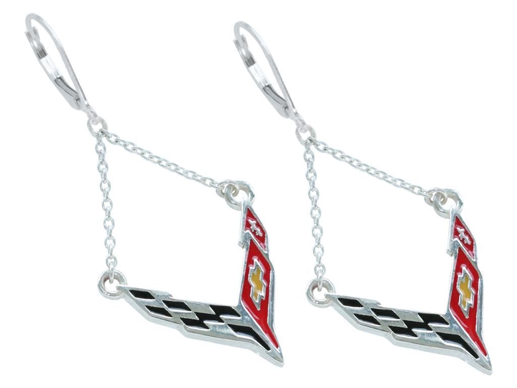 C8 Emblem Chain Lever Back Earrings Enamel