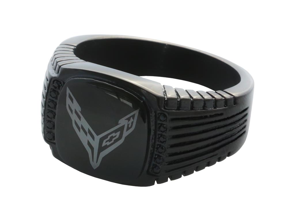 C8 Jake Black Grooved Signet Ring Stainless