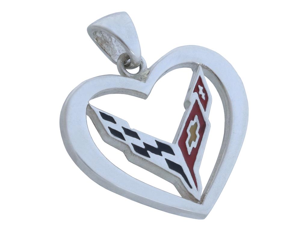 C8 Emblem Heart Pendant Sterling Silver with Enamel