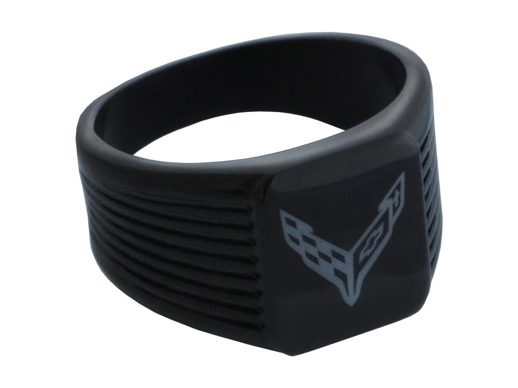 C8 Black Grooved Signet Ring Stainless