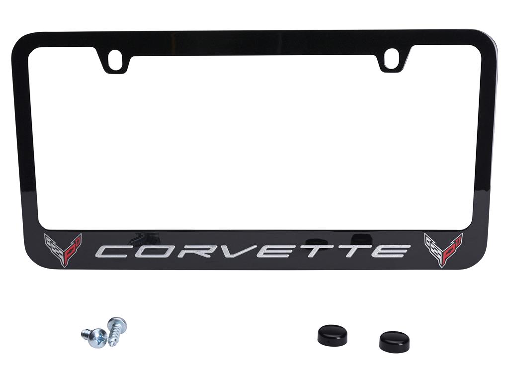 2020-2025 License Plate Frame / Bezel - C8 Logo - Black
