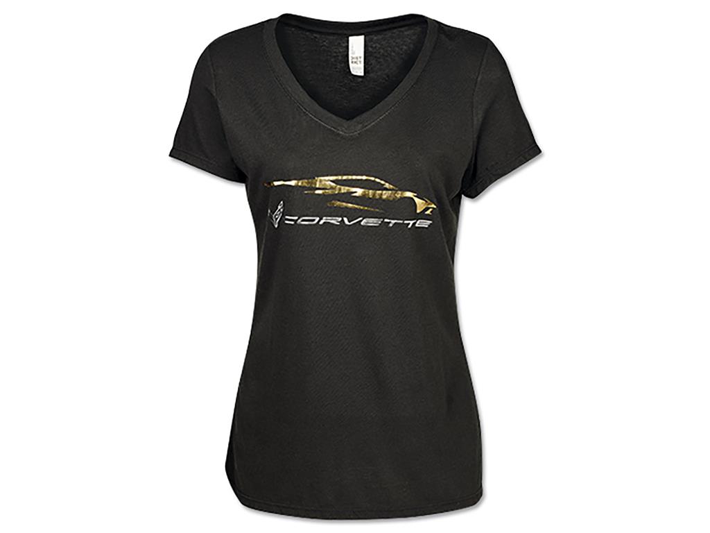 Ladies C8 Foil Gesture Black T-shirt *Specify Size*