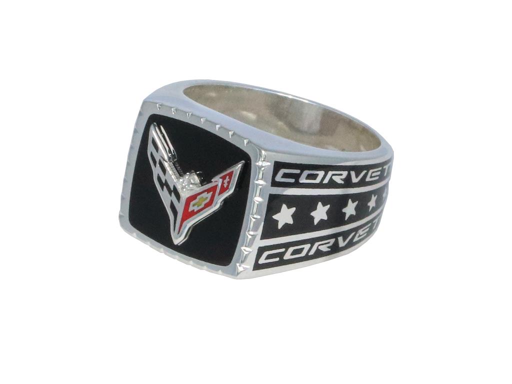 Mens Sterling Silver Enameled C8 Diamond Ring