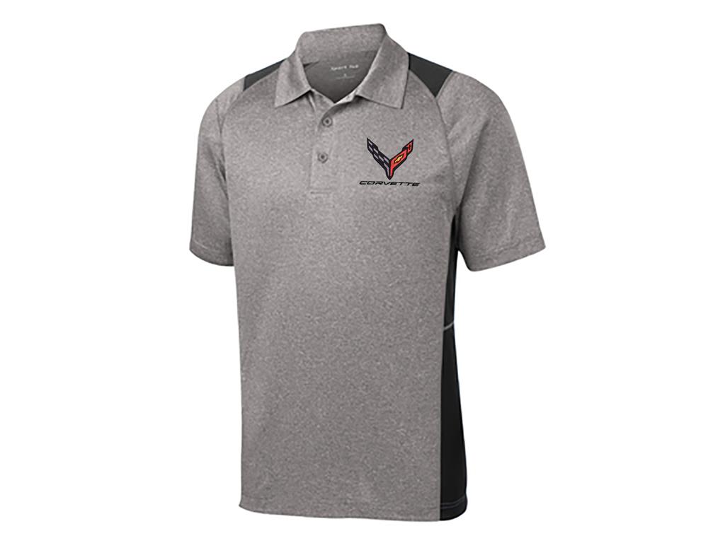 Men's Vintage Gray with Black Colorblock C8 Logo Polo Shirt