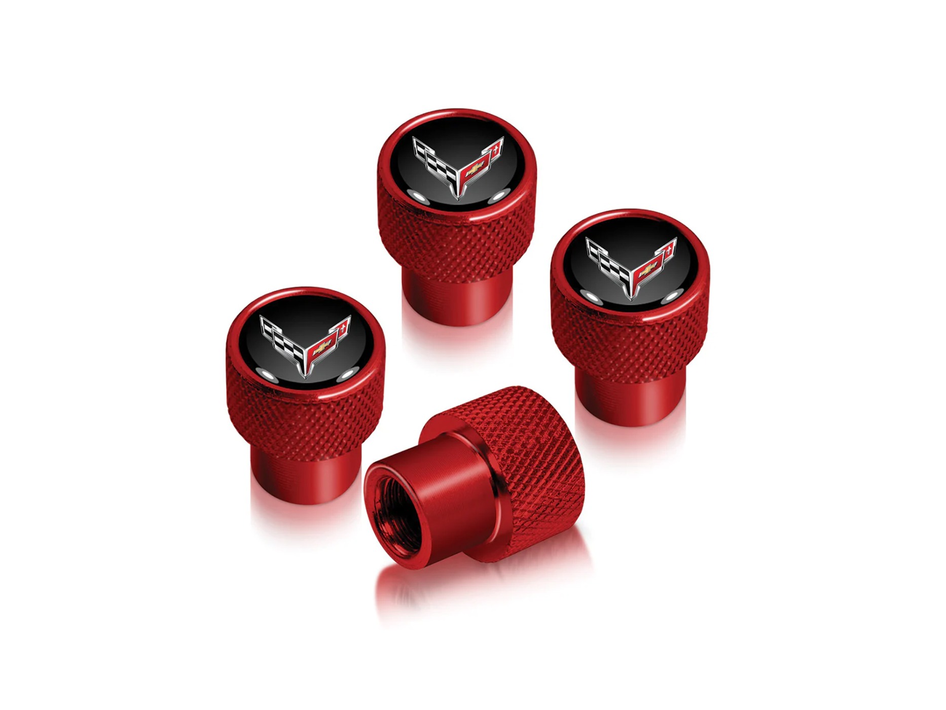 14-19 C7 Logo Red Knurled Valve Stem Caps