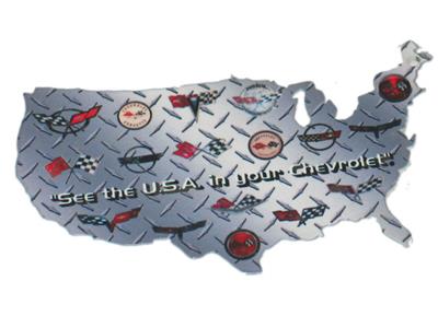 Magnet USA Shaped With All Corvette Logos 5" X 3" Photo Steel