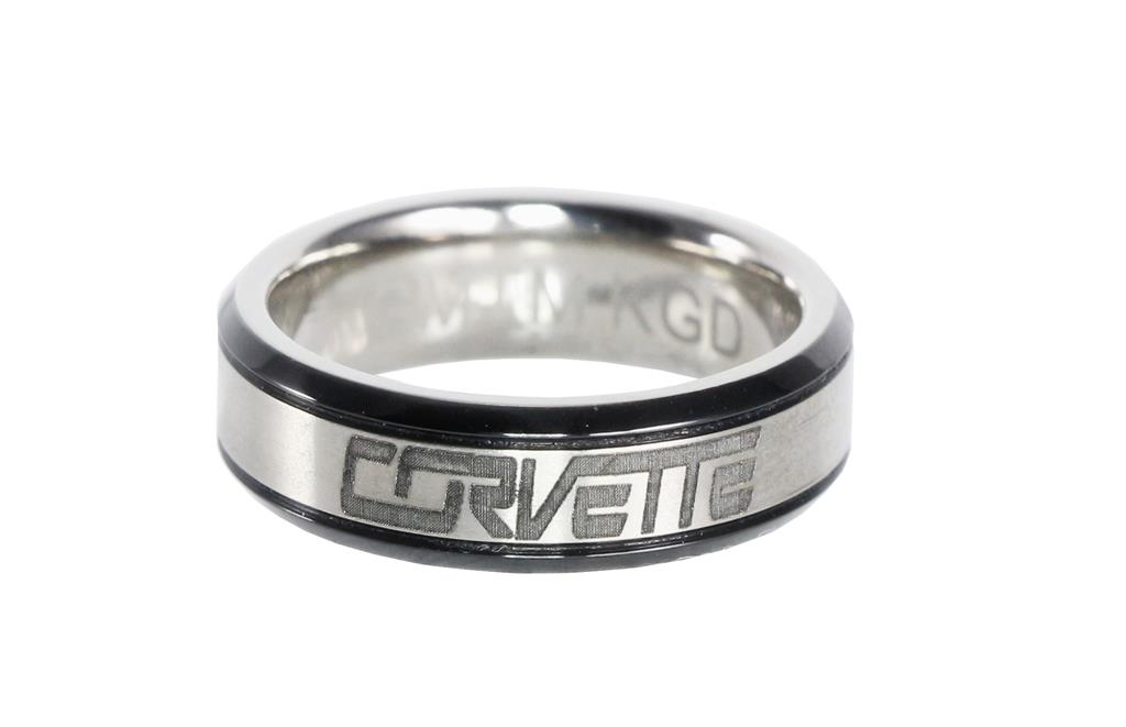 Mens Corvette Script Titanium Ring