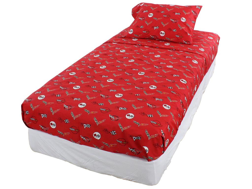 Corvette Logo Printed Twin Bed Sheets Set