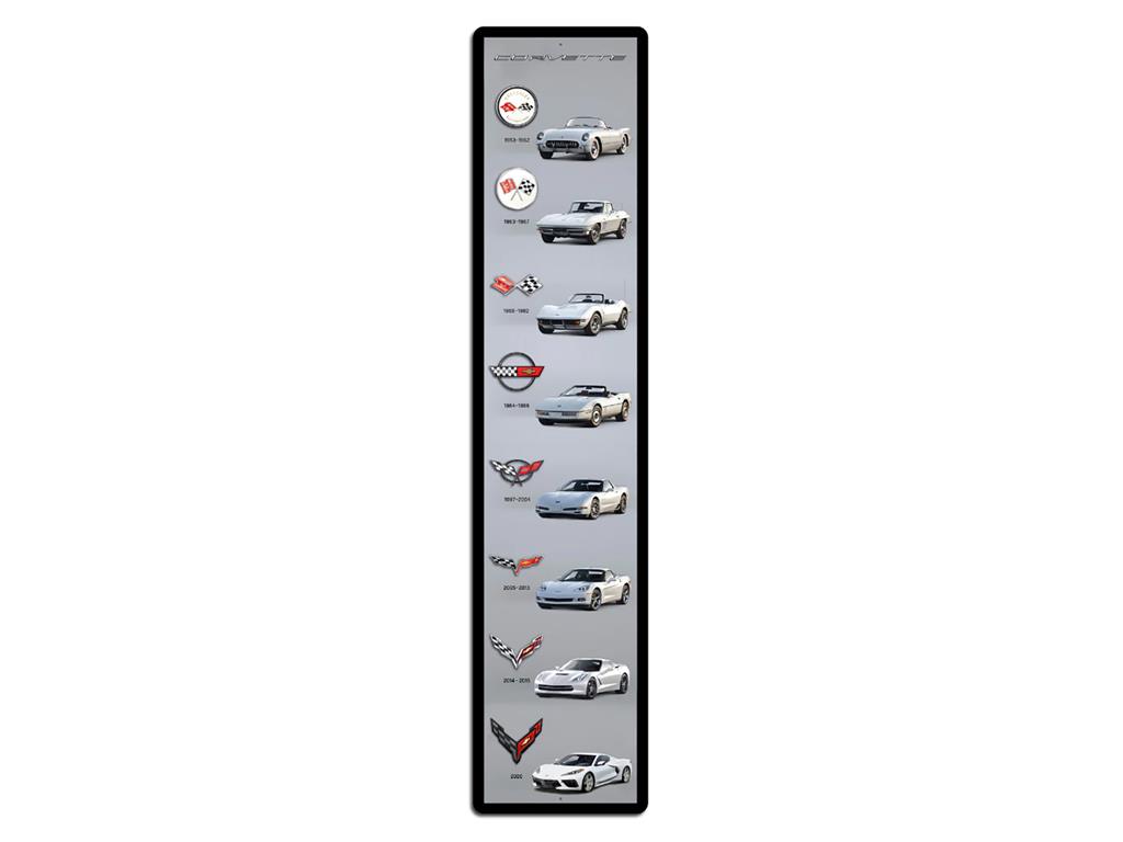 Corvette Generations Silver Art Metal Print 8 x 36