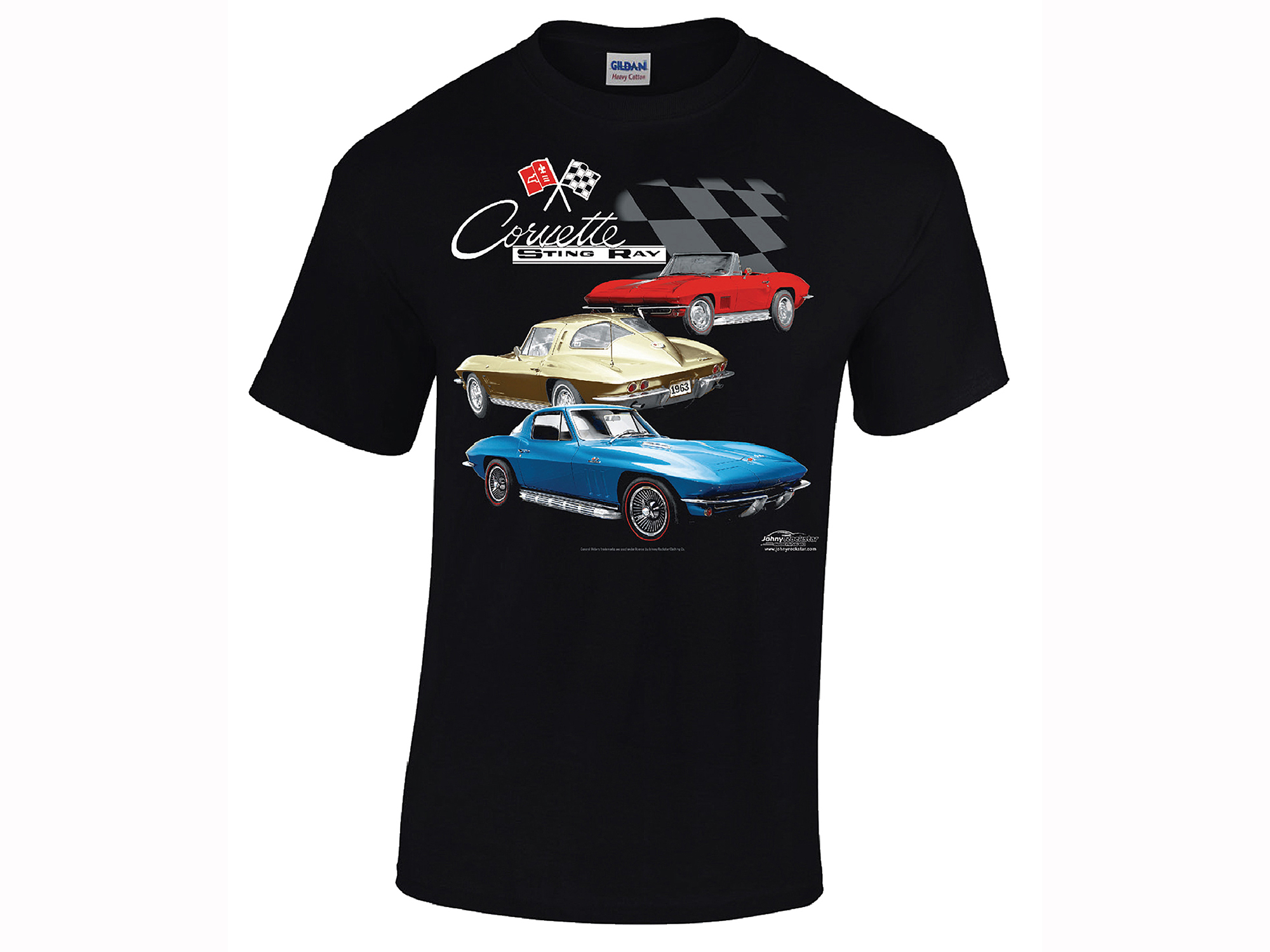 1963-1967 Black T-Shirt C2 3 Car Front Print *Specify Size*