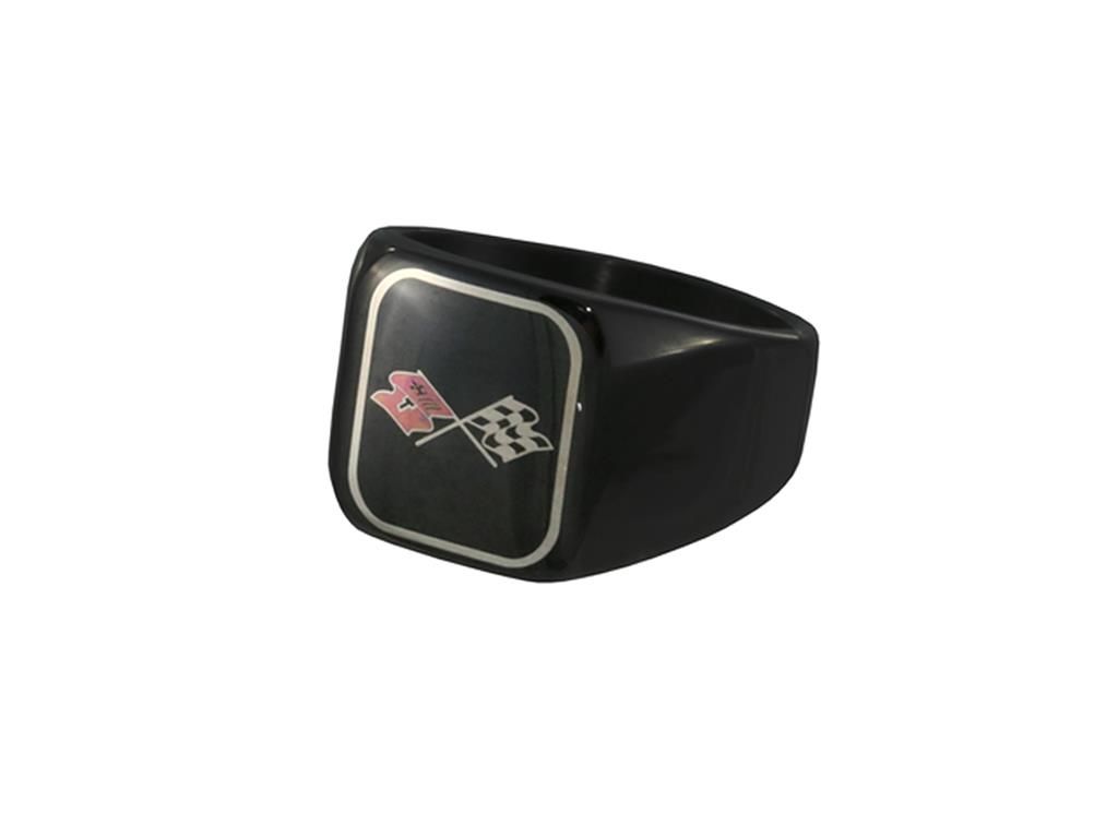 Black Color Emblem Signet Ring With C3 Cross Flag Emblem