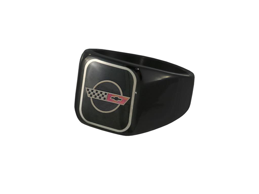 Black Color Emblem Signet Ring With C4 Emblem