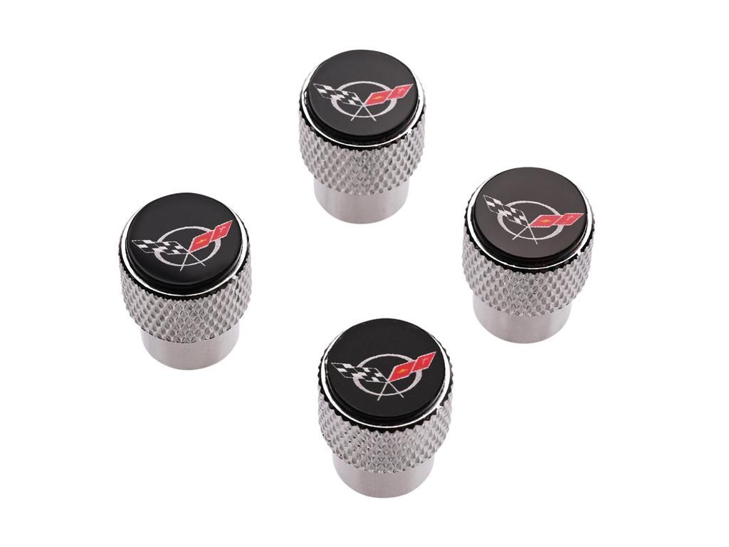 C5 Logo Chrome Knurled Valve Stem Caps