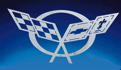 36" CarArtWork Brushed Metal Wall Hanging - C5 Crossed Flags Emblem