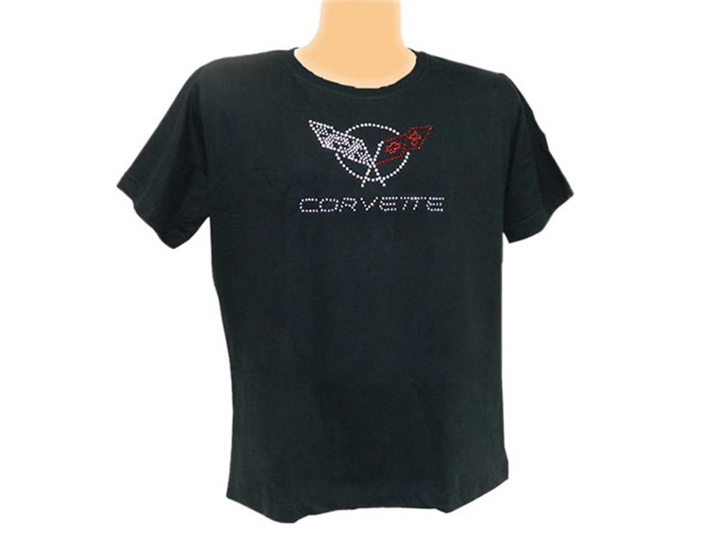 T-shirt - Womans Black With C5 Emblem In Rhinestone