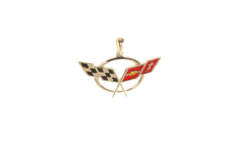 C5 Corvette Emblem Enameled Black And Red Pendant 1-3/16" 14k Gold