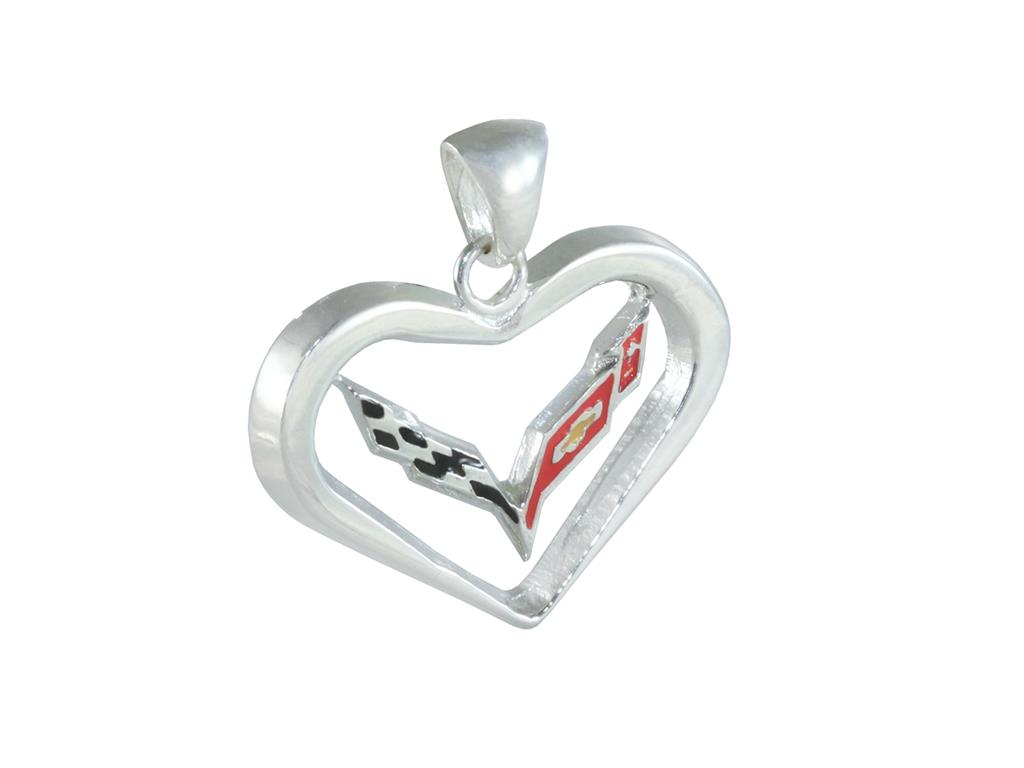 Sterling Silver Heart Pendant With Color Emblem