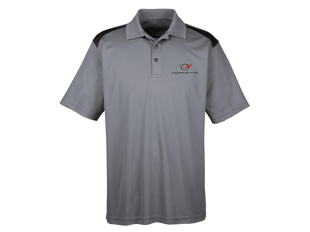 Men's Vintage Gray with Black Colorblock C5 Logo Polo Shirt